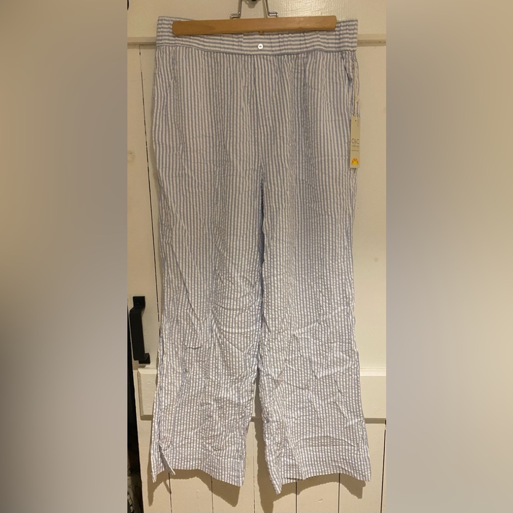 Blue & White Stripe Seeksucker Summer Lightweight pants Sz M